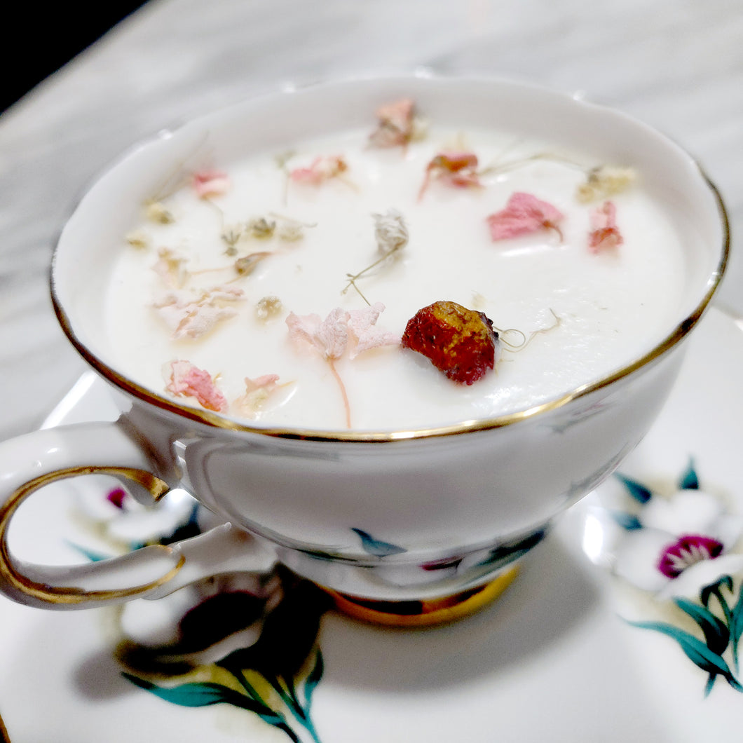 Tea Cup Candle Soy Wax Cherry Blossom Herbal Candle Gift for Mom, Gift for Sister, Teacher, Grandma, Nana, Engagement, Bridal, Best Friend,