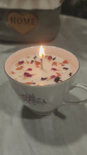 Load and play video in Gallery viewer, Tea Cup Candle Soy Wax Getaway Herbal Candle Gift for Mom, Gift for Sister, Teacher, Grandma, Nana, Engagement, Bridal, Best Friend,
